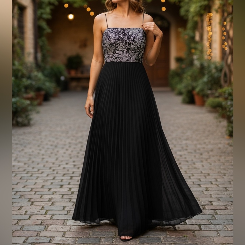 Alex Evenings Black and Silver Maxi Dress
